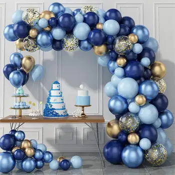 100+ Macaron kék fehér latex lufi füzér szett esküvői dekoráció DIY babaváró születésnapi zsúr dekoráció Kép