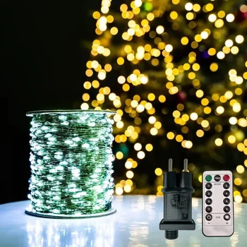 100m/200m LED füzér fények Tündér karácsonyi koszorú Kültéri dekorációs lámpák vízálló távirányítóval Fa utcai hálószoba esküvő Kép