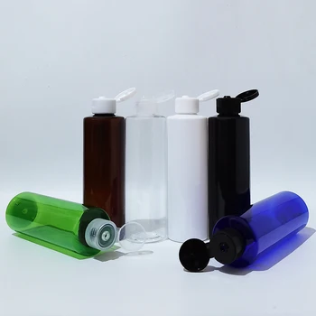 1db 200ml üres újratölthető átlátszó fehér barna PET palack flip felső kupakkal sampon folyékony szappan tusfürdő kozmetikai csomagolás Kép