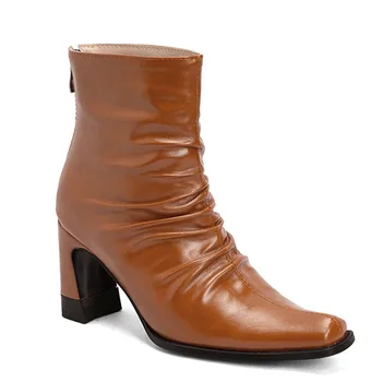 2023 Női redők Design pata magas sarkú cipő Bokacsizma Cipő elegáns kényelmes séta Modern női csizma Plus 45-ös méret Kép