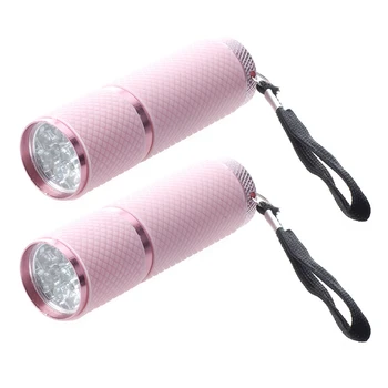 2X kültéri mini rózsaszín gumibevonatú 9 LED-es zseblámpa zseblámpa Kép