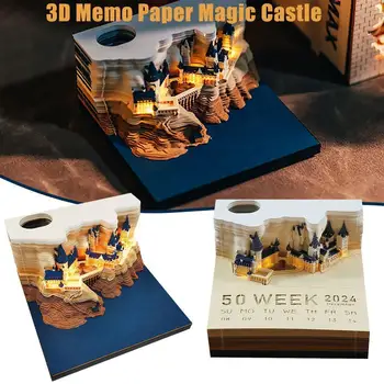 3D Jegyzettömb Magic Castle 2024 naptár Emlékeztető Pad blokk Újdonság Megjegyzés Írószer Papír Design kiegészítők Megjegyzések Ajándék H4H4 Kép