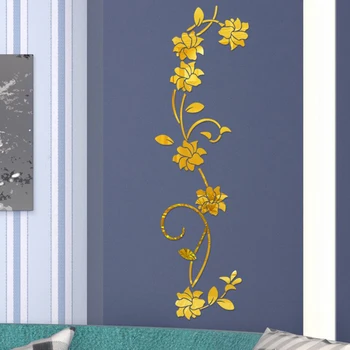 3D rattan virág matricák fali ajtóhoz Nappali hálószoba matrica DIY tükör hatás virág szőlő akril szekrény falfestmény matrica Kép