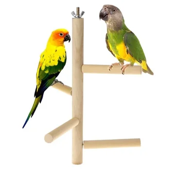 4 szintes létra játék Természetes fa forgó létra kisállat papagáj madár madár papagáj ketrec kiegészítők lengő edzőjáték Kép