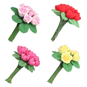 4 Színek Babaház dekoráció 3D miniatűr csokor Tündérkert kiegészítők Mini virágok Modell Gyerekek Tinédzser lány Babaház játékok Kép