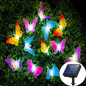 5M 20 LED napelemes pillangó tündér lámpák Kültéri kert Ünnepi karácsonyi dekorációs lámpa száloptika vízálló Kép