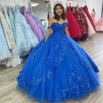 ANGELSBRIDEP Off-Shulder báli ruha Quinceanera ruhák Vestidos De 15 Anos Fashion 3D virág tüll édes 16 hercegnő parti ruha Kép