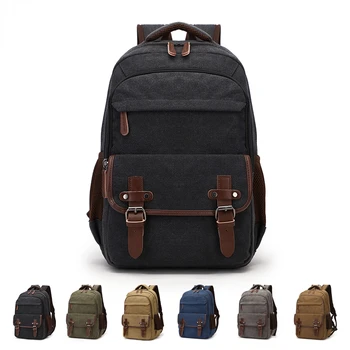 Egyszínű vászon scool táska iskolai hátizsák nagy kapacitású laptop hátizsák Kép