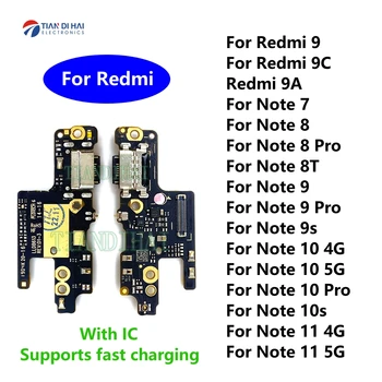  eredeti USB töltőport kártya Flex kábel csatlakozó Xiaomi Redmi 9 A9 9C Note 7 8 8T 9S 9 10 10s 11 Pro 4G 5G mikrofonhoz Kép