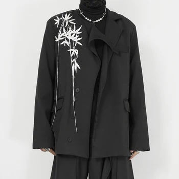 Eredeti új kínai stílusú öltöny, sötét és kicsi, aszimmetrikus gallér, laza tavaszi és őszi férfi kabát trend Kép