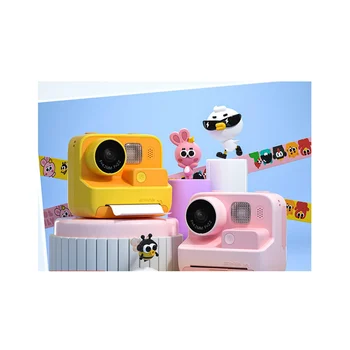 Gyermek instant fényképezőgép HD 1080P videó fotó digitális nyomtatás kettős lencsés fényképezés nyomtatott papír fényképezőgéppel, rózsaszín Kép
