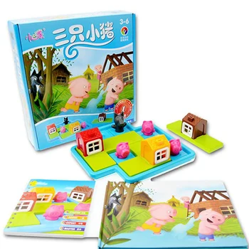 Három kismalac műanyag játék 3D puzzle intelligencia blokk meccs társasjáték malac testvér elrejt ház farkas történet kisfiú lány ajándék Kép
