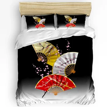 Japán ventilátor virág szilva ág paplanhuzat 3db ágynemű szett Otthoni textil paplanhuzat párnahuzatok hálószoba ágynemű szett nincs lepedő Kép