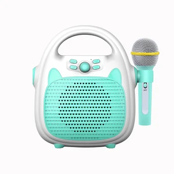 Karaokegép újratölthető hordozható karaoke hangszóró mikrofonnal BT / memóriakártya / USB csatlakozási lámpák fiúk lányoknak Kép