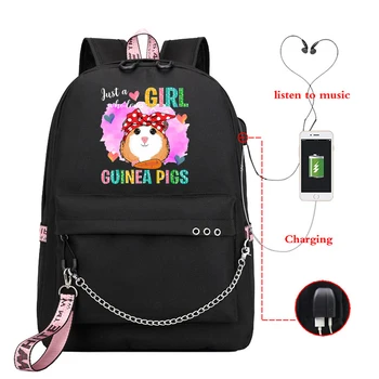 Kawaii hátizsák Csak egy lány, aki szereti a tengerimalacot Hátizsákok tizenéveseknek Lányok iskolai hátizsák táskák USB port BookBag laptop hátizsák Kép