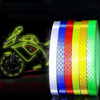  Kerékpár kerekek fényvisszaverő matricák Kerékpáros fluoreszkáló fényvisszaverő ragasztószalag 1 cm-re * 8m MTB kerékpár figyelmeztetés Biztonsági dekoráció Stic Kép