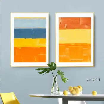 klasszikus absztrakt blokk színes poszter narancssárga sárga kék vászon festés és nyomatok falfestmények képek nappali lakberendezés Kép
