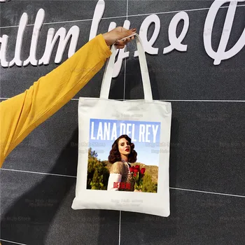 Lana Del Rey női vászontáska Eco bevásárlótáska Nagy kapacitású válltáska nőknek női összecsukható strandvásárlói táska Kép