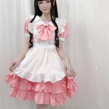 Lovely Princess Lolita OP szobalány ruha, rózsaszín, puha, cosplay, AFC886 Kép