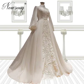 Luxus muszlim hosszú ujjú esküvői ruhák Couture gyöngyös menyasszonyi ruha köntösök De Mariee 2022 Kaftans magas nyakú menyasszonyi menyasszonyi ruhák Kép