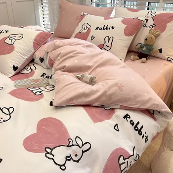 Lányok tiszta pamut rózsaszín paplanhuzat gyermek hálóterem ágynemű Kép