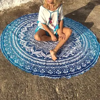Mandala kerek kárpit Nyári tengerparti piknik takaró szőnyegtakaró Bohémia szőnyegek Új design Kép