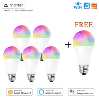 Matter WiFi Smart LED izzó E27 9W TUYA/Smart Life RGBCW szabályozható intelligens lámpa támogatás Alexa Google Home Homekit vezérlés Kép