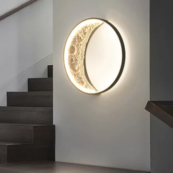 Modern Art Kreatív fali lámpa hálószoba Nappali háttér Fali tükör világítás Fali holdlámpa Kreatív hold dekoratív lámpa Kép