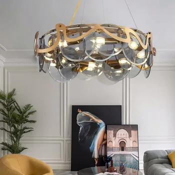 Modern LED üveg függőlámpa Luxus kerek gyűrűs csillár nappalihoz Shop Villa dekoráció Nordic Dinging szoba függő fény Kép