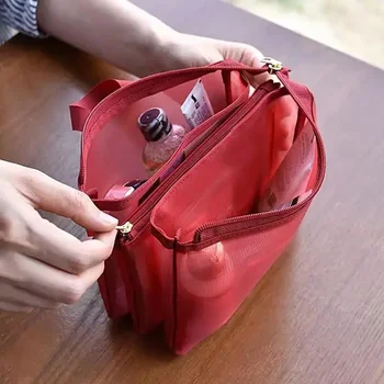 Nagy kapacitású kozmetikai táskák Bőrápolási termék Rúzs piperecikkek Smink rendszerező tok Háló 3 rétegű utazási mosó tároló táskák Kép