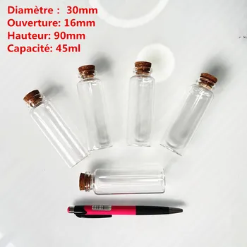 Nagykereskedelem16*30*90mm 45ml dekorációs üvegpalack parafa dugó kézműves üvegedények Mini átlátszó üres kis injekciós üveg palackok Kép