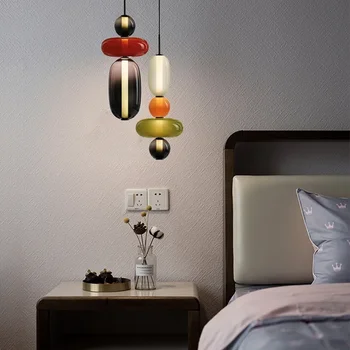 Nordic LED függőlámpa nappalihoz hálószoba éjjeli modern üveg függő lámpa Színes cukorka Csillár Lakberendezés Kép