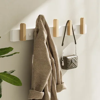 Színes függő horgok Bambuszbarát előszobafal Kreatív Egyszerű fürdőszobai kabát állvány fal Függő ajtó kabát akasztók Kép