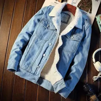 Téli vintage gyapjúval bélelt farmerkabát Férfi ruházat Ifjúsági koreai párnázott dzseki Top Trendi plus Size Külkereskedelmi pamut-párnás Kép