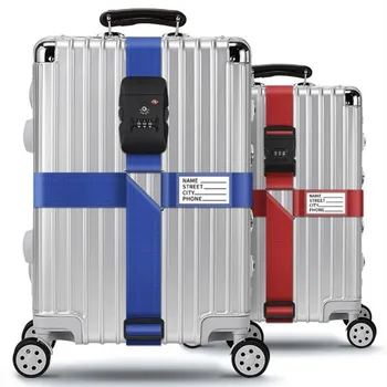 Utazási poggyászpánt TSA kombinációs zár adatkártyával Állítható bőröndcsomagoló öv Kiváló minőségű külföldi kötőpántok Kép