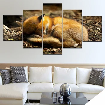 Wall Art 5 darab Alvó róka képek Erdei állat poszter Moduláris vászon nyomatok Festési keret Nappali lakberendezés Kép