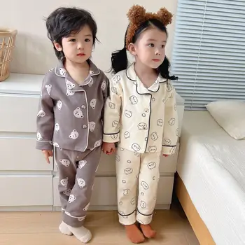 Őszi téli baba pamut Háziruha öltöny Fiú lány Gyermek rajzfilm nyomott felsők + nadrág Pizsama 2db Baby Kids laza pizsama szett Kép